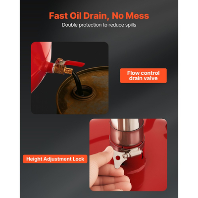 Δεξαμενή Αποστράγγισης Απόβλητων Λιπαντικών VEVOR 30L, Βιομηχανική Δεξαμενή Αποστράγγισης Υγρών με Ρυθμιζόμενο Ύψος Χωνιού, Φορητή Αποστράγγιση Λαδιού με Ρόδες & Εργαλειοθήκη, Αποστράγγιση Μεταφοράς Υγρών Καυσίμου για Συνεργεία Αυτοκινήτων, Κόκκινο