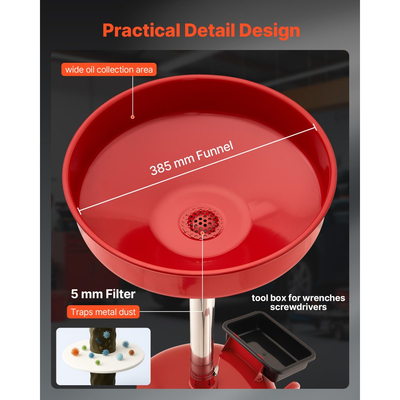 Δεξαμενή Αποστράγγισης Απόβλητων Λιπαντικών VEVOR 30L, Βιομηχανική Δεξαμενή Αποστράγγισης Υγρών με Ρυθμιζόμενο Ύψος Χωνιού, Φορητή Αποστράγγιση Λαδιού με Ρόδες & Εργαλειοθήκη, Αποστράγγιση Μεταφοράς Υγρών Καυσίμου για Συνεργεία Αυτοκινήτων, Κόκκινο