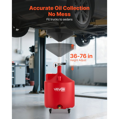 Δεξαμενή Αποστράγγισης Απόβλητων Λιπαντικών VEVOR 68L, Βιομηχανική Δεξαμενή Αποστράγγισης Υγρών με Ρυθμιζόμενο Ύψος Χωνιού, Φορητή Αποστράγγιση Λαδιού με Ρόδες, Αποστράγγιση Μεταφοράς Υγρών Καυσίμου για Συνεργεία Αυτοκινήτων, Γκαράζ, Κόκκινο