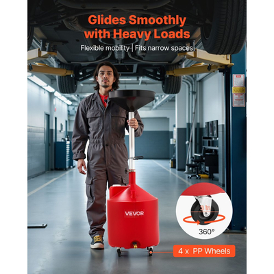 Δεξαμενή Αποστράγγισης Απόβλητων Λιπαντικών VEVOR 68L, Βιομηχανική Δεξαμενή Αποστράγγισης Υγρών με Ρυθμιζόμενο Ύψος Χωνιού, Φορητή Αποστράγγιση Λαδιού με Ρόδες, Αποστράγγιση Μεταφοράς Υγρών Καυσίμου για Συνεργεία Αυτοκινήτων, Γκαράζ, Κόκκινο