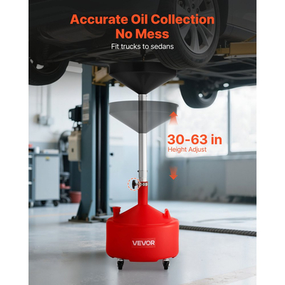 Δεξαμενή Αποστράγγισης Απόβλητων Λιπαντικών VEVOR 30L, Βιομηχανική Δεξαμενή Αποστράγγισης Υγρών με Ρυθμιζόμενο Ύψος Χωνιού, Φορητή Αποστράγγιση Λαδιού με Ρόδες, Αποστράγγιση Μεταφοράς Υγρών Καυσίμου για Συνεργεία Αυτοκινήτων, Γκαράζ, Κόκκινο