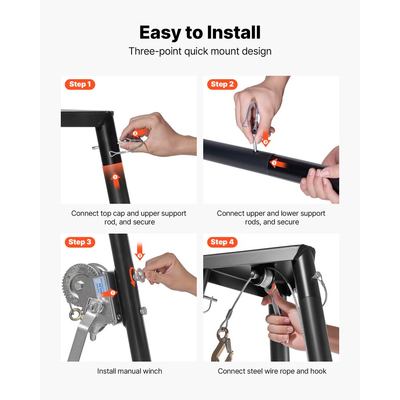 Τρίποδος ανύψωσης ελαφιών VEVOR, Χωρητικότητα φορτίου 500 λίβρες, Ανυψωτικό βαρούλκο κυνηγιού με γλουτό και χειροκίνητο βαρούλκο, Αξεσουάρ εκδοράς και καθαρισμού κυνηγιού για καθαρισμό, εκδορά και μετακίνηση, Μαύρο