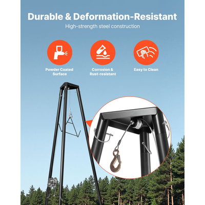 Τρίποδος ανύψωσης ελαφιών VEVOR, Χωρητικότητα φορτίου 500 λίβρες, Ανυψωτικό βαρούλκο κυνηγιού με γλουτό και χειροκίνητο βαρούλκο, Αξεσουάρ εκδοράς και καθαρισμού κυνηγιού για καθαρισμό, εκδορά και μετακίνηση, Μαύρο