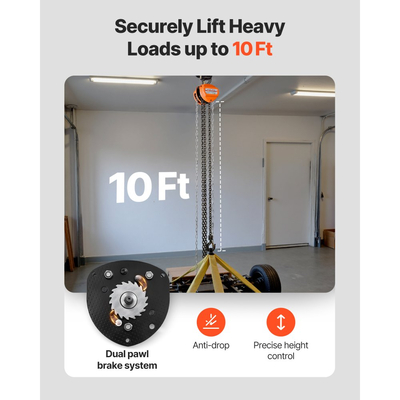 Χειροκίνητο βαρούλκο αλυσίδας VEVOR, χωρητικότητας 1 τόνου και 2200 λίβρες, χειροκίνητο μπλοκ αλυσίδας με αναβάθμιση G80 γαλβανισμένη αλυσίδα, ύψος ανύψωσης 3 μ., βαρέως τύπου τροχαλία βαρέως τύπου για αποθήκη γκαράζ, μηχανήματα αυτοκινήτων, πορτοκαλί