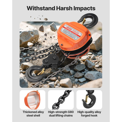 Χειροκίνητο βαρούλκο αλυσίδας VEVOR, χωρητικότητας 3 τόνων, χειροκίνητο μπλοκ αλυσίδας με αναβάθμιση G80 γαλβανισμένη αλυσίδα, ύψος ανύψωσης 6 m, βαρέως τύπου τροχαλία βαρέως τύπου για αποθήκη γκαράζ, μηχανήματα αυτοκινήτων, πορτοκαλί