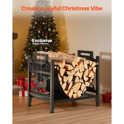 Ράφι καυσόξυλων εσωτερικού χώρου VEVOR, Κυρτή βάση για κορμούς 45cm με φορέα από καμβά, Βάση αποθήκευσης ξύλου με χωρητικότητα βάρους 18kg, Βάση καυσόξυλων από χάλυβα με ηλεκτροστατική βαφή, Βαρέως τύπου ράφι στοίβαξης ξύλων για τζάκι