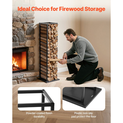 Ράφι καυσόξυλων VEVOR εσωτερικού χώρου, Βάση στοίβαξης κορμών 33 × 32 × 112 cm, Χωρητικότητα έως 45 kg, Ψηλή βάση αποθήκευσης ξύλου, Βάση καυσόξυλων από χάλυβα με ηλεκτροστατική βαφή, Βαρέως τύπου σχάρα ξύλων για τζάκι
