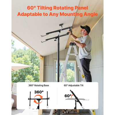 Ανυψωτικό Γυψοσανίδας VEVOR 3353mm, Βαρέως Τύπου Ανυψωτικό Γυψοσανίδας 68 kg με Ρυθμιζόμενο Τηλεσκοπικό Βραχίονα, Κλειδώσιμους Τροχούς, Εργαλεία Ανύψωσης Γυψοσανίδας με Ανυψωτικό Πάνελ, Ιδανικά για Εγκατάσταση σε Οροφή & Τοίχο (Μαύρο)