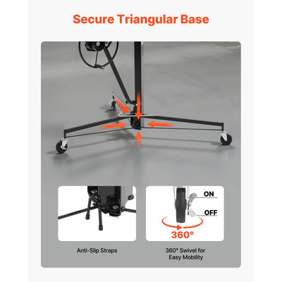 Ανυψωτικό Γυψοσανίδας VEVOR 3353mm, Βαρέως Τύπου Ανυψωτικό Γυψοσανίδας 68 kg με Ρυθμιζόμενο Τηλεσκοπικό Βραχίονα, Κλειδώσιμους Τροχούς, Εργαλεία Ανύψωσης Γυψοσανίδας με Ανυψωτικό Πάνελ, Ιδανικά για Εγκατάσταση σε Οροφή & Τοίχο (Μαύρο)