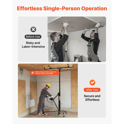 Ανυψωτικό Γυψοσανίδας VEVOR 3353mm, Βαρέως Τύπου Ανυψωτικό Γυψοσανίδας 68 kg με Ρυθμιζόμενο Τηλεσκοπικό Βραχίονα, Κλειδώσιμους Τροχούς, Εργαλεία Ανύψωσης Γυψοσανίδας με Ανυψωτικό Πάνελ, Ιδανικά για Εγκατάσταση σε Οροφή & Τοίχο (Μαύρο)