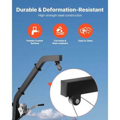 Ανυψωτικό ελαφιών VEVOR στερεωμένο σε δέντρο, χωρητικότητα φορτίου 130 κιλών, ανυψωτικό βαρούλκο κυνηγιού με ιμάντα καστάνιας, κρεμάστρα ελαφιών βαρέως τύπου για εκδορά, καθάρισμα, κρέμασμα τροφής και σάλτσα αγρού, μαύρο