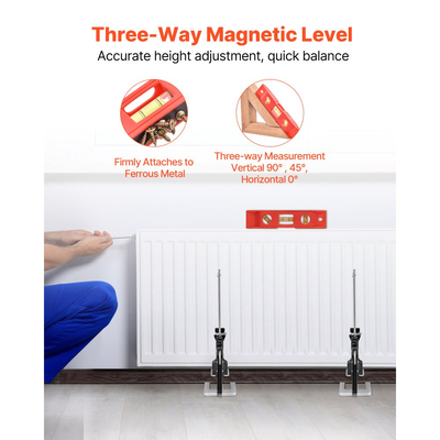 Γρύλος ανύψωσης VEVOR για εξοικονόμηση εργασίας, 2 τεμάχια 150 kg φέρουσα ικανότητα, ανύψωση έως 180 mm, μεταλλικός χειροκίνητος γρύλος ανύψωσης με μαγνητικό αλφάδι, ρυθμιζόμενο ύψος, για πόρτα, παράθυρο, έπιπλα, ξυλουργική, μαύρο