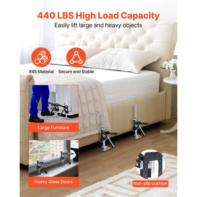 Γρύλος βραχίονα VEVOR για εξοικονόμηση εργασίας, 2 τεμάχια 200 kg φέρουσα ικανότητα, ανύψωση έως 165 mm, μεταλλικός χειροκίνητος γρύλος ανύψωσης με μαγνητικό αλφάδι, 2 λειτουργίες ρύθμισης, για πόρτα, παράθυρο, έπιπλα, ξυλουργική, μαύρο