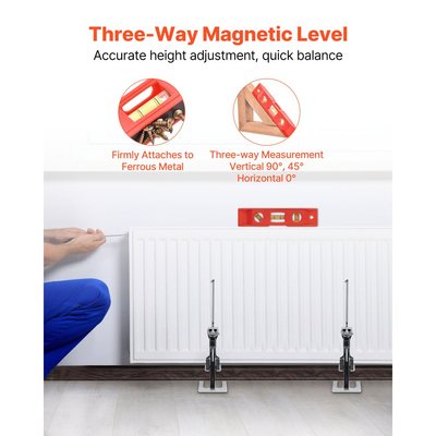 Γρύλος βραχίονα VEVOR για εξοικονόμηση εργασίας, 2 τεμάχια 200 kg φέρουσα ικανότητα, ανύψωση έως 165 mm, μεταλλικός χειροκίνητος γρύλος ανύψωσης με μαγνητικό αλφάδι, 2 λειτουργίες ρύθμισης, για πόρτα, παράθυρο, έπιπλα, ξυλουργική, μαύρο