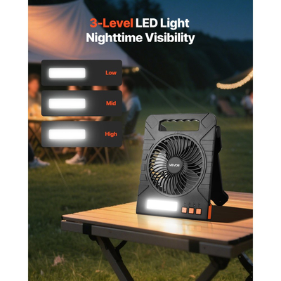 VEVOR Επαναφορτιζόμενος ηλιακός ανεμιστήρας 10000mAh με φανάρι LED, φορητός ανεμιστήρας 18 cm ασύρματος με πτυσσόμενο ηλιακό πάνελ 4W, 4 ταχυτήτων & χρονοδιακόπτης & αθόρυβος, τροφοδοτείται με μπαταρία USB για σκηνή κάμπινγκ, γραφείο εργοταξίου