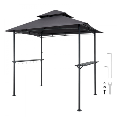 Κιόσκι VEVOR Grill, Κιόσκι εξωτερικού χώρου BBQ 2,43 x 1,5 μ. με διπλή οροφή, Στέγαστρο ψησταριάς από χάλυβα με ηλεκτροστατική βαφή πούδρας με 2 πλαϊνά ράφια και 8 γάντζους, Στέγαστρο ψησταριάς για πικνίκ σε αίθριο, κήπο και πίσω αυλή