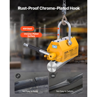 Μόνιμος μαγνητικός ανυψωτήρας VEVOR, ικανότητα έλξης 1000 kg, βαρέως τύπου μαγνήτης ανύψωσης νεοδυμίου N42 με λαβή απελευθέρωσης και χαλύβδινο γάντζο, για χρήση σε γερανούς και ανυψωτικά συνεργείων, για ανύψωση χαλύβδινων πλακών, σανίδων