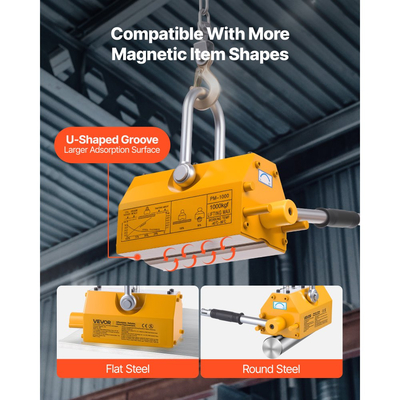 Μόνιμος μαγνητικός ανυψωτήρας VEVOR, ικανότητα έλξης 1000 kg, βαρέως τύπου μαγνήτης ανύψωσης νεοδυμίου N42 με λαβή απελευθέρωσης και χαλύβδινο γάντζο, για χρήση σε γερανούς και ανυψωτικά συνεργείων, για ανύψωση χαλύβδινων πλακών, σανίδων