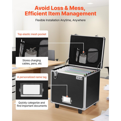 Φορητό κουτί αποθήκευσης αρχείων VEVOR, εσωτερικό μέγεθος μπαούλου 395 x 320 x 380 mm, κλειδωμένη φορητή επαγγελματική βαλίτσα με τηλεσκοπική λαβή, θήκη αρχείων με τράβηγμα χειρός για γραφείο, σπίτι, γραφεία, νοσοκομεία, τράπεζες