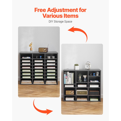 Οργανωτής Λογοτεχνίας VEVOR, Γραμματοκιβώτιο Γραφείου 24 Διαμερισμάτων με Ρυθμιζόμενα Ράφια, Ξύλινος Ταξινομητής Γραμματοκιβωτίων από Ινοσανίδα Μέσης Πυκνότητας, Αποθήκευση για Αρχεία, Έγγραφα, Χαρτιά, Γκρι