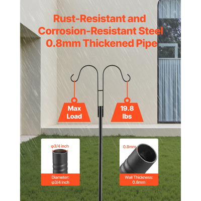 Διπλοί γάντζοι VEVOR Shepherds για εξωτερικούς χώρους, 8 τεμάχια ταΐστρας πουλιών βαρέως τύπου 2345 mm, γάντζοι κήπου πάχους 19 mm για κρεμαστή ταΐστρα κολιμπρί, καλάθια φυτών, ηλιακά φανάρια, κουδούνια ανέμου