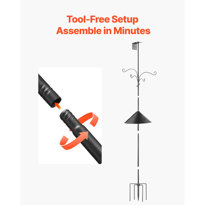 Βάση ταΐστρας άγριων πτηνών VEVOR 4-Hook, κιτ σταθμού ταΐσματος πτηνών 2370 mm, κρεμαστά άγκιστρα διαμέτρου 25 mm για σπιτάκια πουλιών με προστατευτικό διάφραγμα για σκίουρους, βάση πολλαπλών ταΐστρων βαρέως τύπου, εύκολη στην εγκατάσταση