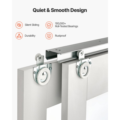 Συρόμενη Πόρτα Ντουλάπας VEVOR, 1219mm (Διπλή 635mm) x 2032 mm, Συρόμενες Πόρτες Παράκαμψης 5-Lite από Γυαλί με Κιτ Μηχανισμών, Πλάκα από Μασίφ Ξύλο & MDF με Αδιάβροχη Επιφάνεια PVC για Υπνοδωμάτια με Ντουλάπες