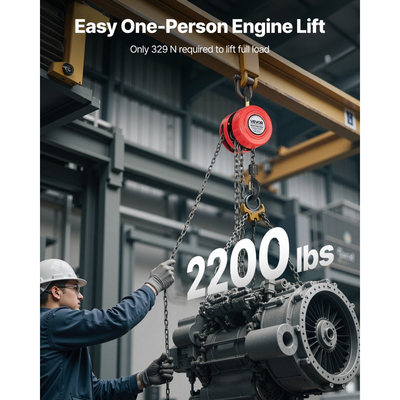 Χειροκίνητο βαρούλκο αλυσίδας VEVOR, χωρητικότητας 1 τόνου, χειροκίνητο μπλοκ αλυσίδας με αναβάθμιση G70 γαλβανισμένη αλυσίδα, ύψος ανύψωσης 3 m, βαρέως τύπου τροχαλία βαρέως τύπου για αποθήκη γκαράζ και μηχανήματα αυτοκινήτων, κόκκινο