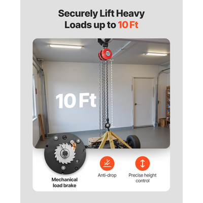 Χειροκίνητο βαρούλκο αλυσίδας VEVOR, χωρητικότητας 1 τόνου, χειροκίνητο μπλοκ αλυσίδας με αναβάθμιση G70 γαλβανισμένη αλυσίδα, ύψος ανύψωσης 3 m, βαρέως τύπου τροχαλία βαρέως τύπου για αποθήκη γκαράζ και μηχανήματα αυτοκινήτων, κόκκινο