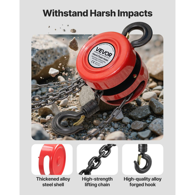 Χειροκίνητο βαρούλκο αλυσίδας VEVOR, χωρητικότητας 1 τόνου, χειροκίνητο μπλοκ αλυσίδας με αναβάθμιση G70 γαλβανισμένη αλυσίδα, ύψος ανύψωσης 3 m, βαρέως τύπου τροχαλία βαρέως τύπου για αποθήκη γκαράζ και μηχανήματα αυτοκινήτων, κόκκινο