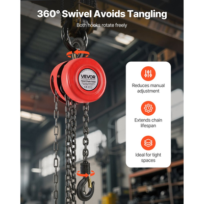 Χειροκίνητο βαρούλκο αλυσίδας VEVOR, χωρητικότητας 1 τόνου, χειροκίνητο μπλοκ αλυσίδας με αναβάθμιση G70 γαλβανισμένη αλυσίδα, ύψος ανύψωσης 6 m, βαρέως τύπου τροχαλία βαρέως τύπου για αποθήκη γκαράζ και μηχανήματα αυτοκινήτων, κόκκινο