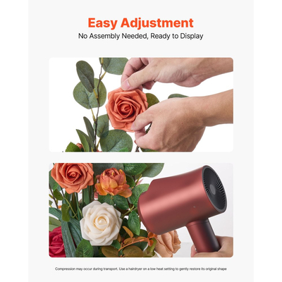 Συνθέσεις VEVOR με τεχνητά λουλούδια σε όρθια θέση, 4 τεμάχια, ύψους 450 mm, διακοσμήσεις ψεύτικων λουλουδιών για καρέκλα διαδρόμου γάμου, πορτοκαλί κεντρικά διακοσμητικά με λουλούδια για διακόσμηση εξωτερικού χώρου, δεξίωση, τελετή, πάρτι