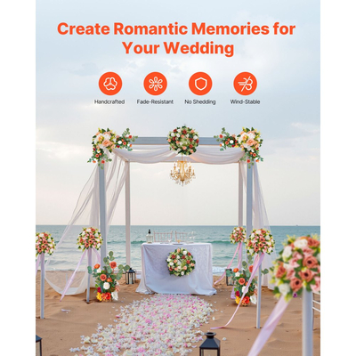 Συνθέσεις VEVOR με τεχνητά λουλούδια σε όρθια θέση, 4 τεμάχια, ύψους 450 mm, διακοσμήσεις ψεύτικων λουλουδιών για καρέκλα διαδρόμου γάμου, πορτοκαλί κεντρικά διακοσμητικά με λουλούδια για διακόσμηση εξωτερικού χώρου, δεξίωση, τελετή, πάρτι