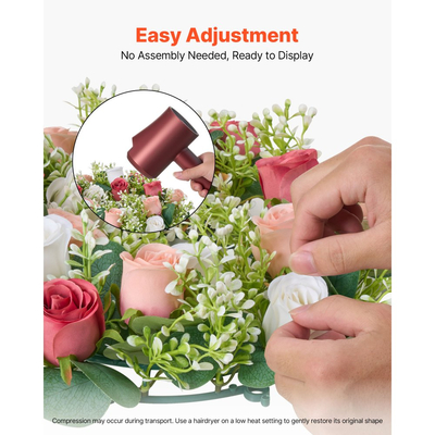 Τεχνητό Στεφάνι Τριαντάφυλλων VEVOR, Διάμετρος 340 mm Στεφάνι Ψεύτικου Λουλουδιού με Ροζ και Λευκά Τριαντάφυλλα, Κεντρικό Στολίδι Ανθοσυνθέσεων για Αγίου Βαλεντίνου, Γιορτή της Μητέρας, Πάρτι, Γάμο και Διακόσμηση Τραπεζιού Σπιτιού, 10 ΤΕΜΑΧΙΑ