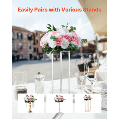 VEVOR Μπουκέτο με Μπάλες Λουλουδιών 10 τεμάχια, Μπάλες Τεχνητών Λουλουδιών Διαμέτρου 450 mm, Κεντρικά Στολίδια Τραπεζιού Γάμου, Συνθέσεις με Τριαντάφυλλα για Κεντρικό Στολισμό Γάμου, Ροζ και Λευκά Τριαντάφυλλα