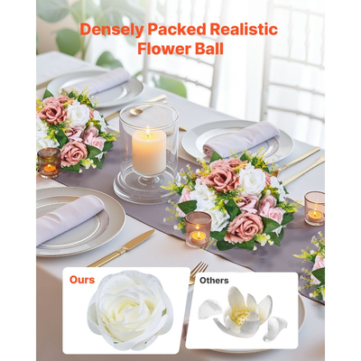 VEVOR Μπουκέτο με Μπάλες Λουλουδιών 10 τεμάχια, Μπάλες Τεχνητών Λουλουδιών Διαμέτρου 240 mm, Κεντρικά Στολίδια Τραπεζιού Γάμου, Συνθέσεις με Ψεύτικα Τριαντάφυλλα για Κεντρικό Στολισμό Γάμου, Ροζ και Λευκά Τριαντάφυλλα