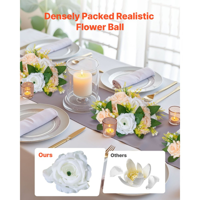 VEVOR Μπουκέτο με Μπαλάκια Λουλουδιών 10 τεμάχια, Μπαλάκια Τεχνητών Λουλουδιών Διαμέτρου 240 mm, Κεντρικά Στολίδια Τραπεζιού Γάμου, Συνθέσεις με Τριαντάφυλλα για Κεντρικό Στολισμό Γάμου, Σαμπανιζέ & Λευκά Τριαντάφυλλα
