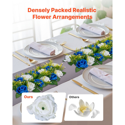 VEVOR Μπουκέτο με Μπαλάκια Λουλουδιών 10 τεμάχια, Μπαλάκια Τεχνητών Λουλουδιών 500 x 220 mm Κεντρικά Στολίδια Τραπεζιού Γάμου, Συνθέσεις με Ψεύτικα Τριαντάφυλλα για Κεντρικό Στολισμό Γάμου, Μπλε και Λευκά Τριαντάφυλλα