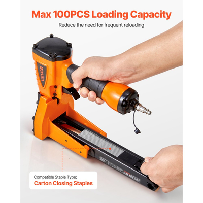 Πνευματικό συρραπτικό κλεισίματος χαρτοκιβωτίων VEVOR, πνευματικό συρραπτικό χαρτονιού 13 Gauge για κορώνα 34,8mm, μήκος 16mm & 19mm, ρυθμιζόμενο σε βάθος συρραπτικό αέρα 70-120 PSI για κλείσιμο χαρτοκιβωτίων, συσκευασία