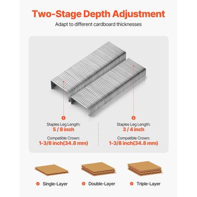 Πνευματικό συρραπτικό κλεισίματος χαρτοκιβωτίων VEVOR, πνευματικό συρραπτικό χαρτονιού 13 Gauge για κορώνα 34,8mm, μήκος 16mm & 19mm, ρυθμιζόμενο σε βάθος συρραπτικό αέρα 70-120 PSI για κλείσιμο χαρτοκιβωτίων, συσκευασία