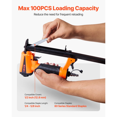 Πνευματικό συρραπτικό VEVOR, Πνευματικό συρραπτικό ταπετσαρίας 21 Gauge για συρραπτικά ταπετσαρίας σειράς 80 12,8 mm με κορώνα 6 mm-16 mm μήκος, Πνευματικό συρραπτικό 70-110 PSI για ξυλουργική, ταπετσαρίες, χειροτεχνίες, έργα DIY