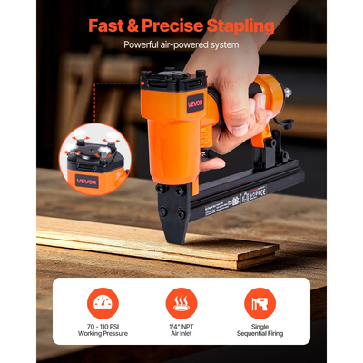 Πνευματικό συρραπτικό VEVOR, Πνευματικό συρραπτικό ταπετσαρίας 22 Gauge για συνδετήρες λεπτών συρμάτων σειράς 71, μήκος 9,1mm, κορώνα 4mm-16mm, πιστόλι αέρος 70-110 PSI για ξυλουργική, ταπετσαρίες, εργασίες DIY