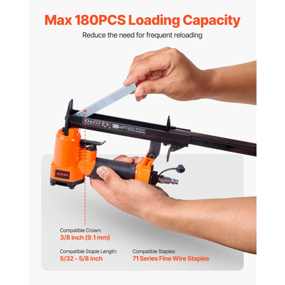 Πνευματικό συρραπτικό VEVOR, Πνευματικό συρραπτικό ταπετσαρίας 22 Gauge για συνδετήρες λεπτών συρμάτων σειράς 71, μήκος 9,1mm, κορώνα 4mm-16mm, πιστόλι αέρος 70-110 PSI για ξυλουργική, ταπετσαρίες, εργασίες DIY