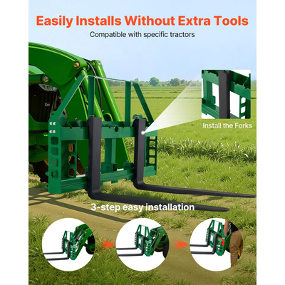 Πιρούνια παλετών VEVOR Skid Steer, Ονομαστική χωρητικότητα φορτίου 1814 kg, Προσάρτημα πλαισίου πιρουνιού παλέτας με λεπίδες περονοφόρου ανυψωτικού πιρουνιού παλέτας 915 mm, Δέκτης ρυμούλκησης 50,8 mm και μανίκια λόγχης, Κατάλληλο για τρακτέρ JD