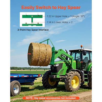 Πιρούνια παλετών VEVOR Skid Steer, Ονομαστική χωρητικότητα φορτίου 1814 kg, Προσάρτημα πλαισίου πιρουνιού παλέτας με λεπίδες περονοφόρου ανυψωτικού πιρουνιού παλέτας 122 cm, Δέκτης ρυμούλκησης 50,8 mm και μανίκια λόγχης, Κατάλληλο για τρακτέρ JD