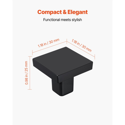Πόμολα ντουλαπιού VEVOR, 10 τεμάχια, λαβές συρταριών και λαβές πόρτας από μαύρο κράμα ψευδαργύρου 30 mm, τετράγωνα πόμολα κουζίνας, λαβές συρταριού, εξαρτήματα ντουλαπιών με βίδες για κουζίνα, μπάνιο, ντουλάπια, συρτάρια
