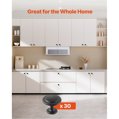 Πόμολα ντουλαπιού VEVOR, 30 τεμάχια, λαβές συρταριών και λαβές πόρτας από μαύρο κράμα ψευδαργύρου 31 mm, λαβές συρταριού κουζίνας σε σχήμα μανιταριού, εξαρτήματα ντουλαπιού με βίδες για ντουλάπια μπάνιου, ντουλάπια και συρτάρια