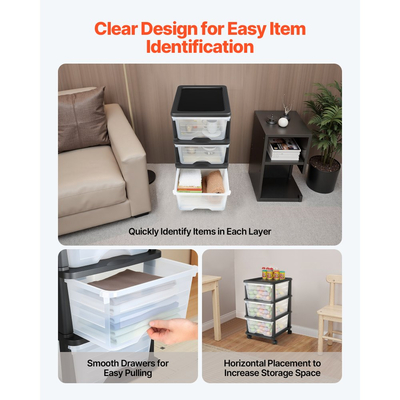 VEVOR Πλαστικά Συρτάρια Αποθήκευσης Καρότσι, Οργανωτής Αποθήκευσης 3 Συρταριών με Ρόδες, Οργάνωση Ντουλάπας με Ρόδες και Διαχωριστικά Αποθήκευσης, Οργανωτής Ντουλάπας Διαφανείς Κάδους για Είδη Γραφείου, Αίθουσες Χειροτεχνίας, Αίθουσες Τάξης