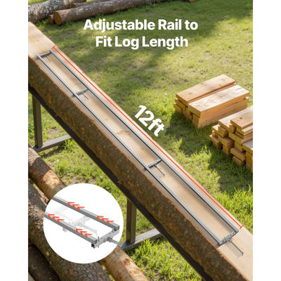 Σύστημα οδηγών φρεζαρίσματος ραγών VEVOR, κιτ φρεζαρίσματος αλυσοπρίονου 3,66 m με 4 εγκάρσιες ράβδους, σύστημα ραγών φρεζαρίσματος αλουμινίου που λειτουργεί με αλυσοπρίονο, 2 σφήνες, ρυθμιζόμενο κιτ οδηγών φρεζαρίσματος ραγών για οικοδόμους και ξυλουργούς