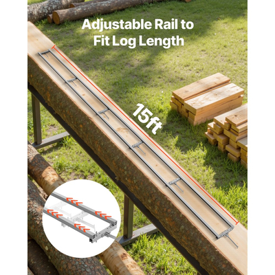 Σύστημα οδηγών φρεζαρίσματος ραγών VEVOR, κιτ φρεζαρίσματος αλυσοπρίονου 4,57 m με 6 εγκάρσιες ράβδους, σύστημα ραγών φρεζαρίσματος αλουμινίου που λειτουργεί με αλυσοπρίονο, 4 σφήνες, ρυθμιζόμενο κιτ οδηγών φρεζαρίσματος ραγών για οικοδόμους και ξυλουργούς